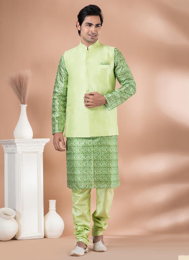 Silk Multi Wedding Wear Embroidery Work Readymade Modi Jacket Kurta Pajama